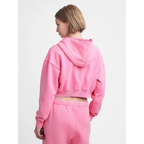 NWT GAP MadHappy Full Zip Crop Hoodie Sweatshirt MEDIUM Pink Embroidered Logo - Picture 3 of 16